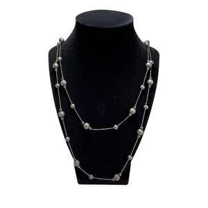 ESBE Beaded Necklace Womens Silver Tone Long Layered Chain Minimalist